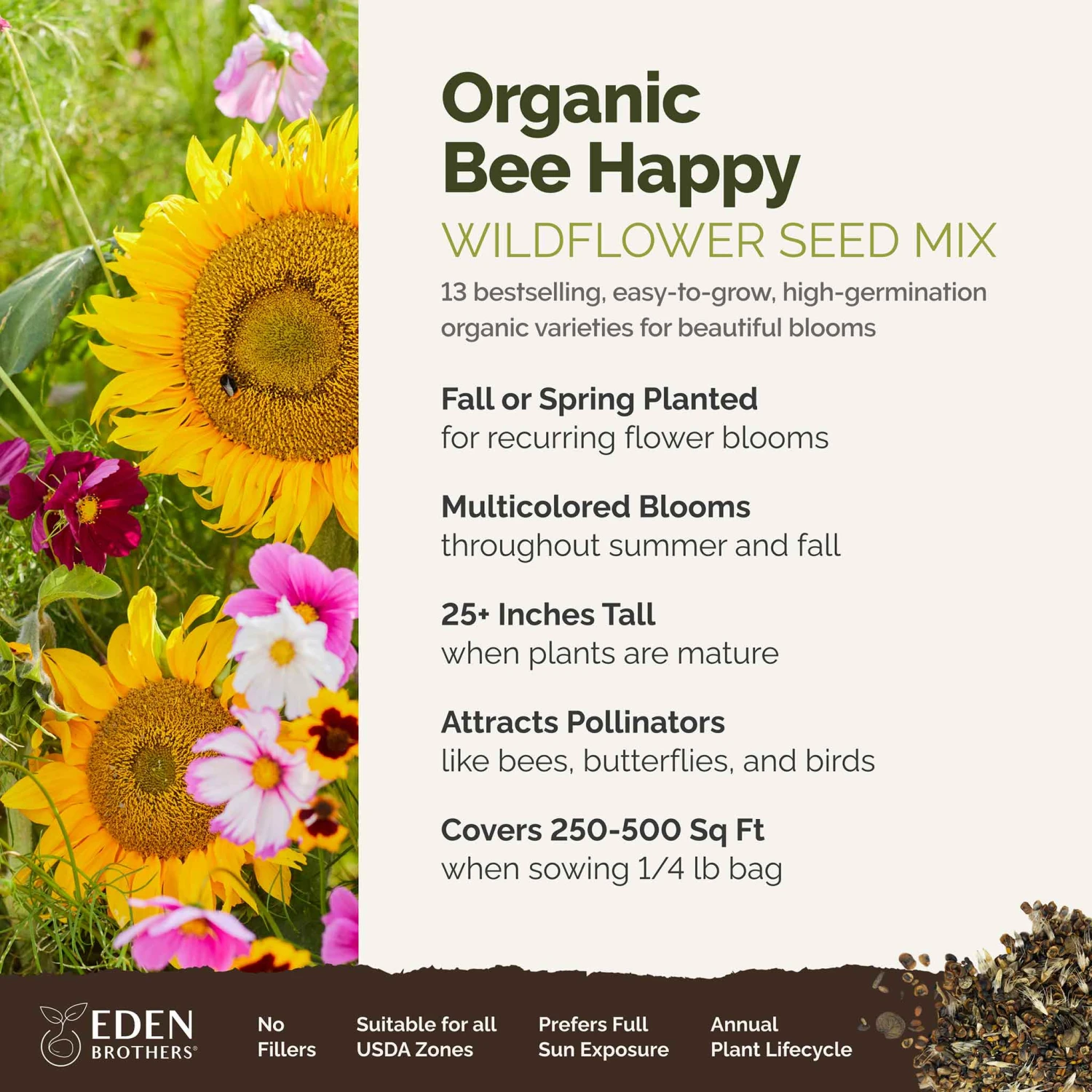 Bee Happy - Organic Bee Attractor Wildflower Mix 2 Bee Happy - Organic Bee Attractor Wildflower Mix - Image 2